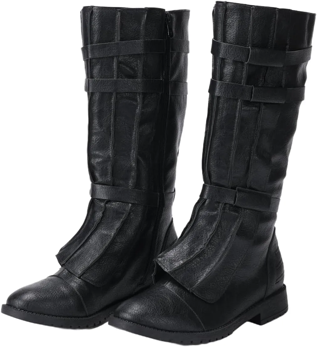 Mens Tall Boots Medieval Renaissance Pirate Cosplay Boot Halloween Costume Shoes Vintage Stage Leather Shoe