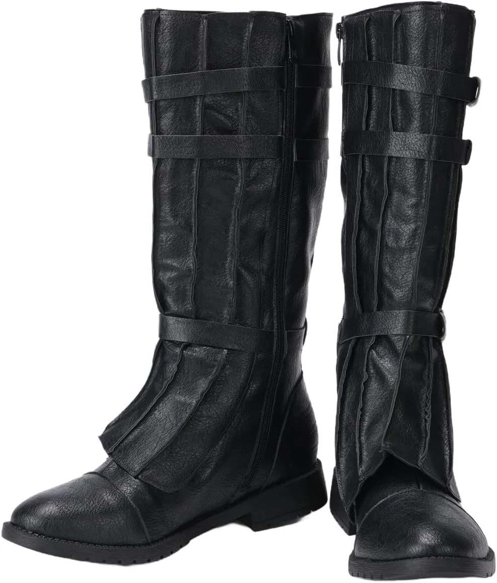 Mens Tall Boots Medieval Renaissance Pirate Cosplay Boot Halloween Costume Shoes Vintage Stage Leather Shoe