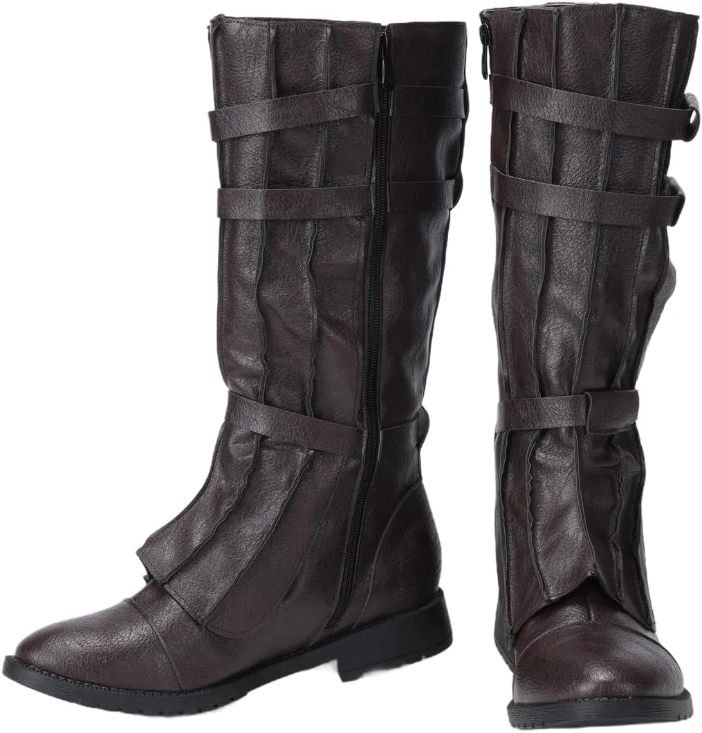 Mens Tall Boots Medieval Renaissance Pirate Cosplay Boot Halloween Viking Costume Shoes