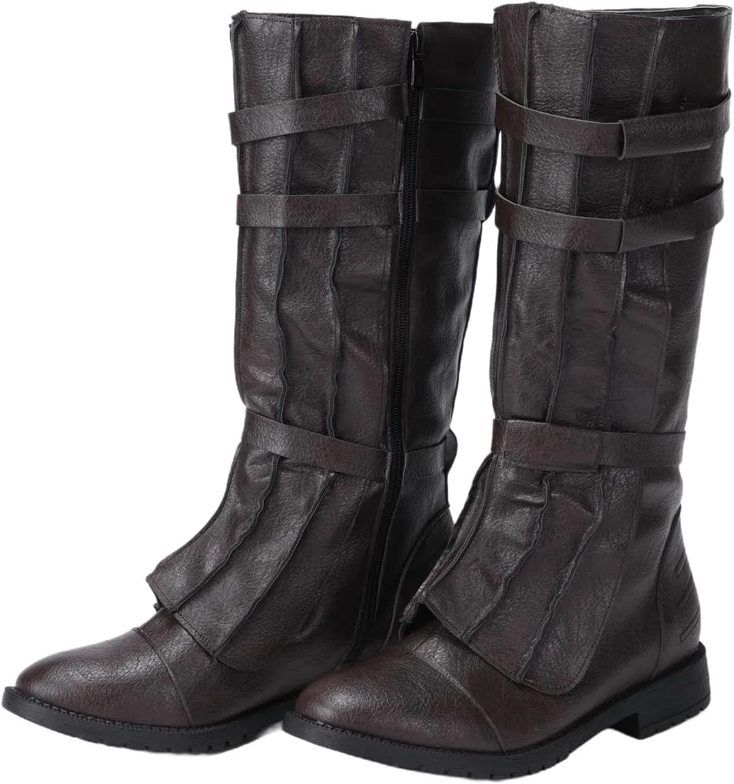 Mens Tall Boots Medieval Renaissance Pirate Cosplay Boot Halloween Viking Costume Shoes