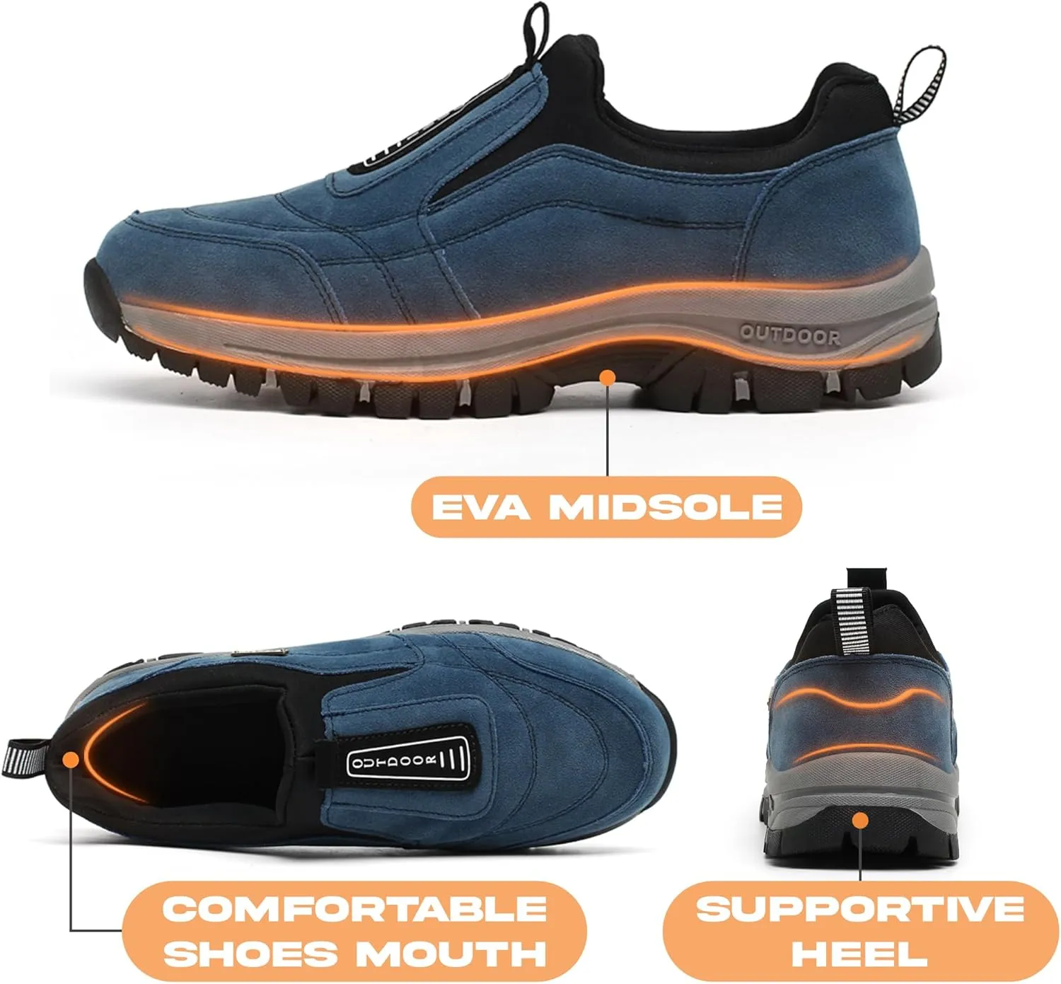 Men's Waterproof Hiking Shoes Comfortable Orthopedic Walking Shoes Slip on Outdoor Sneakers