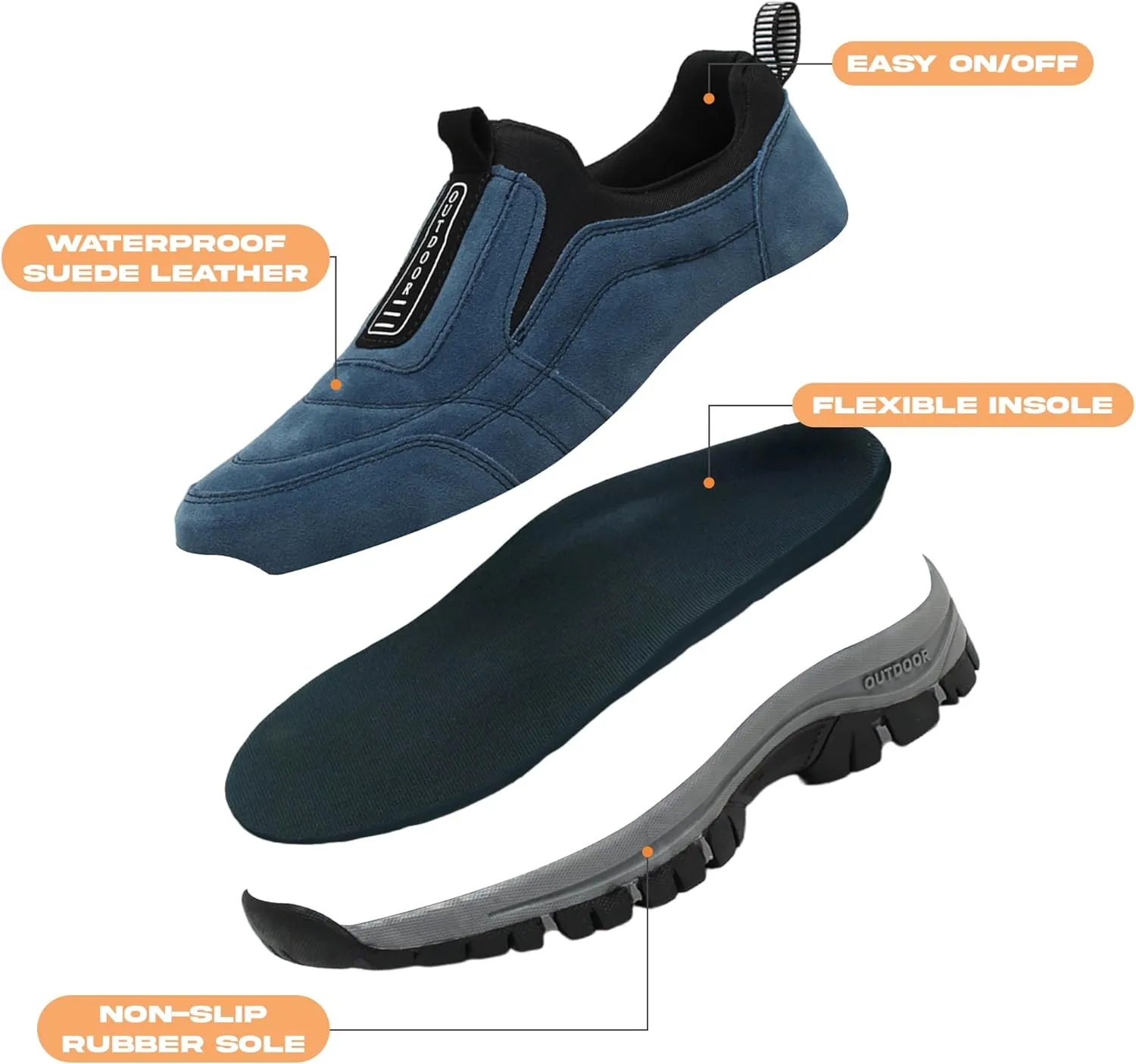 Men's Waterproof Hiking Shoes Comfortable Orthopedic Walking Shoes Slip on Outdoor Sneakers