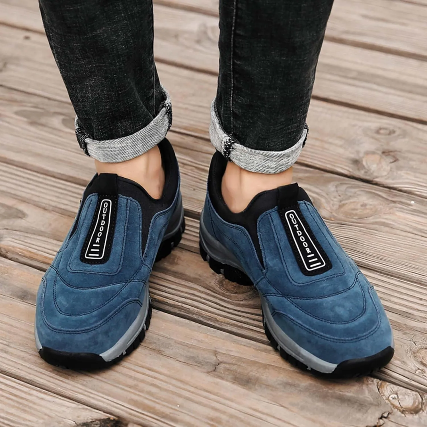 Men's Waterproof Hiking Shoes Comfortable Orthopedic Walking Shoes Slip on Outdoor Sneakers