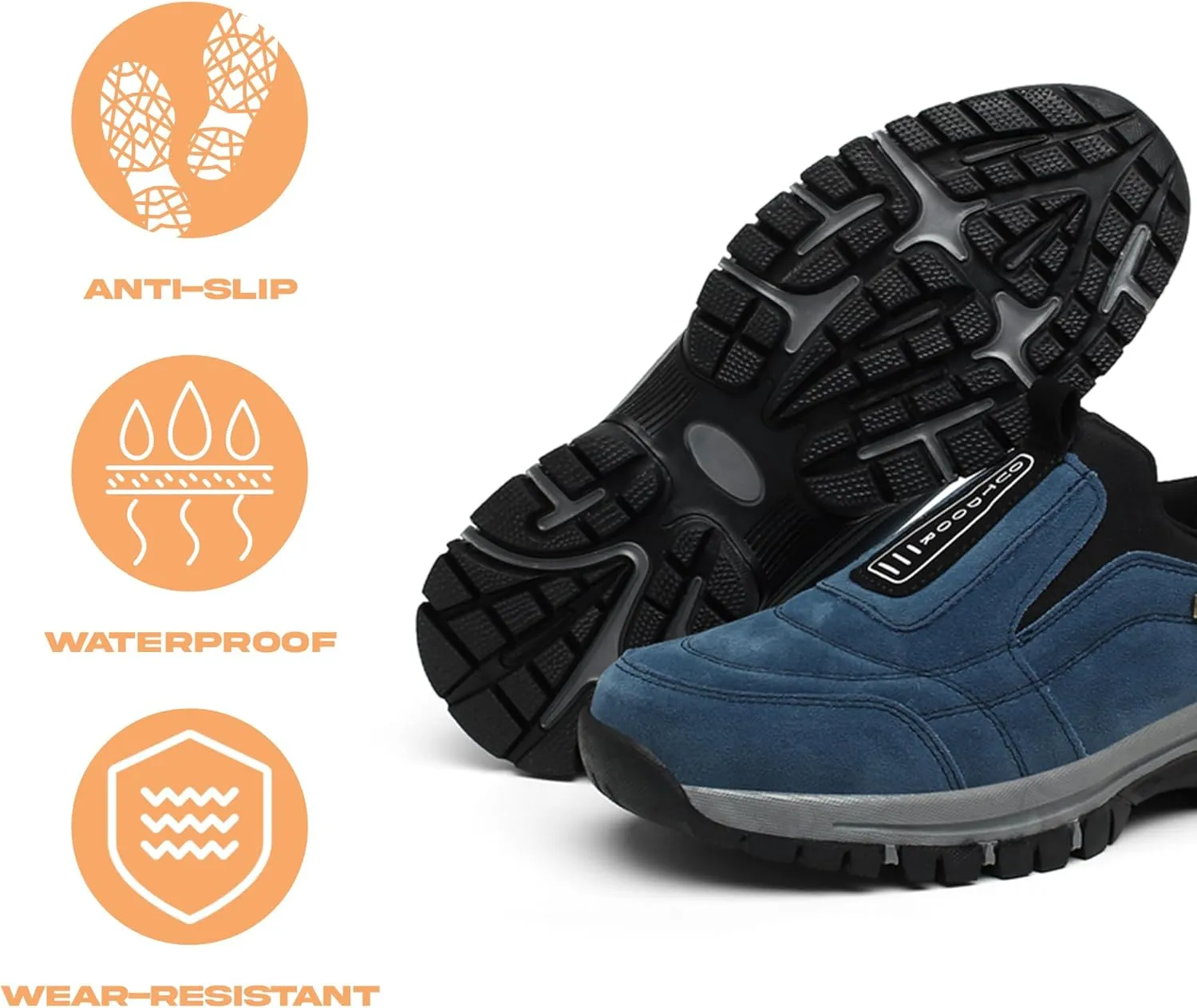 Men's Waterproof Hiking Shoes Comfortable Orthopedic Walking Shoes Slip on Outdoor Sneakers