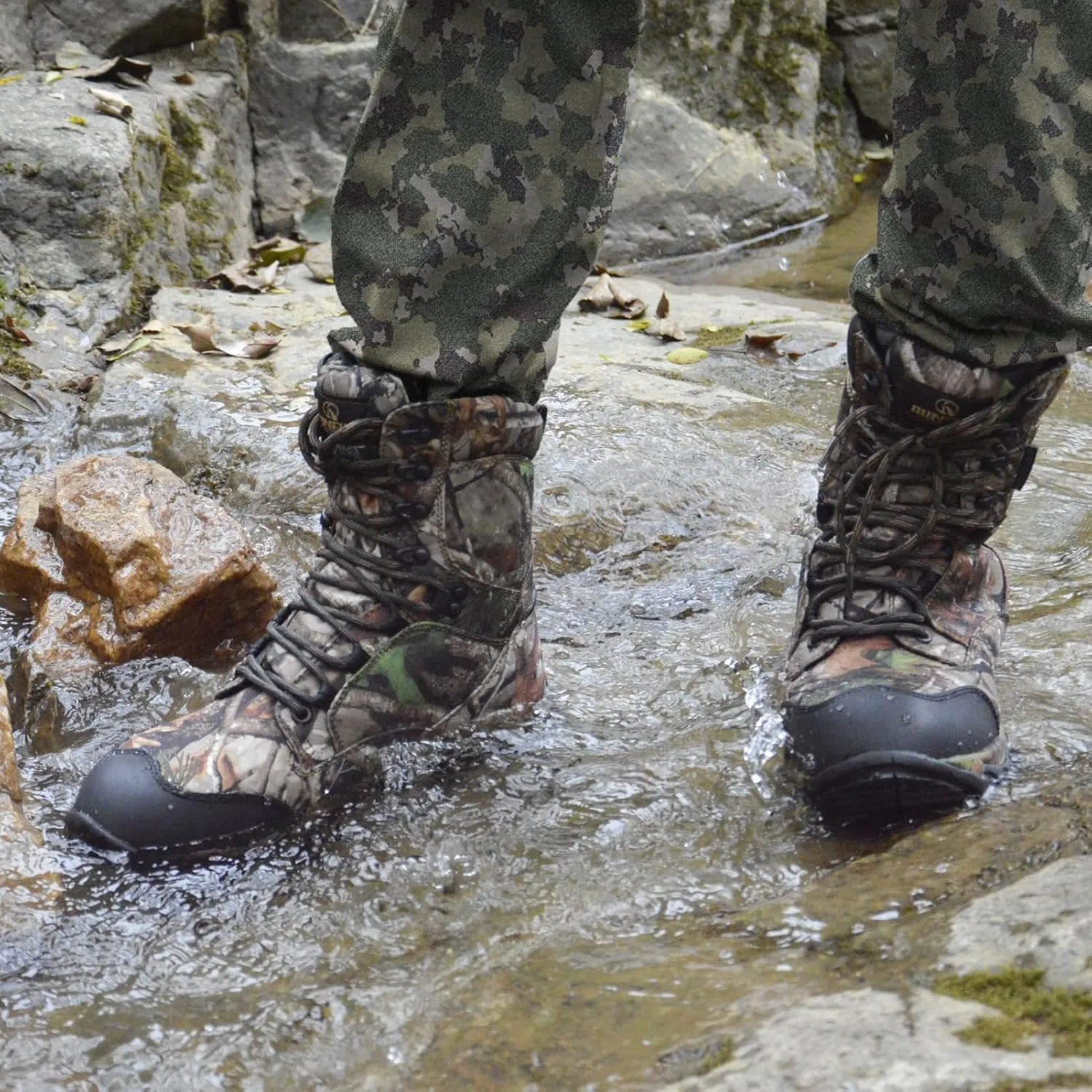 Men's Waterproof Hunting Boots 8 Inch Lightweight Camo Insulated Tactical Work Boot, 400g Thinsulate