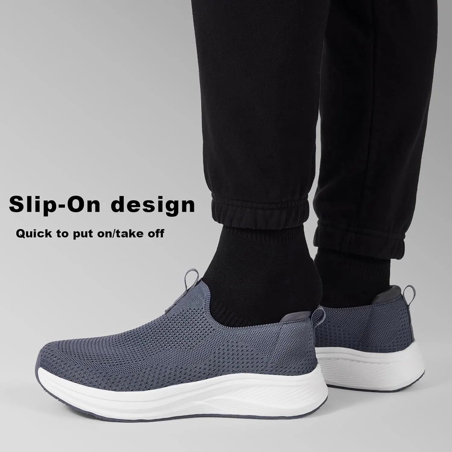 Men's Wide Non-Slip Walking Shoes Lightweight Breathable Knit Casual Sneakers Slip On Athletic Shoes Ultra Comfort Durable