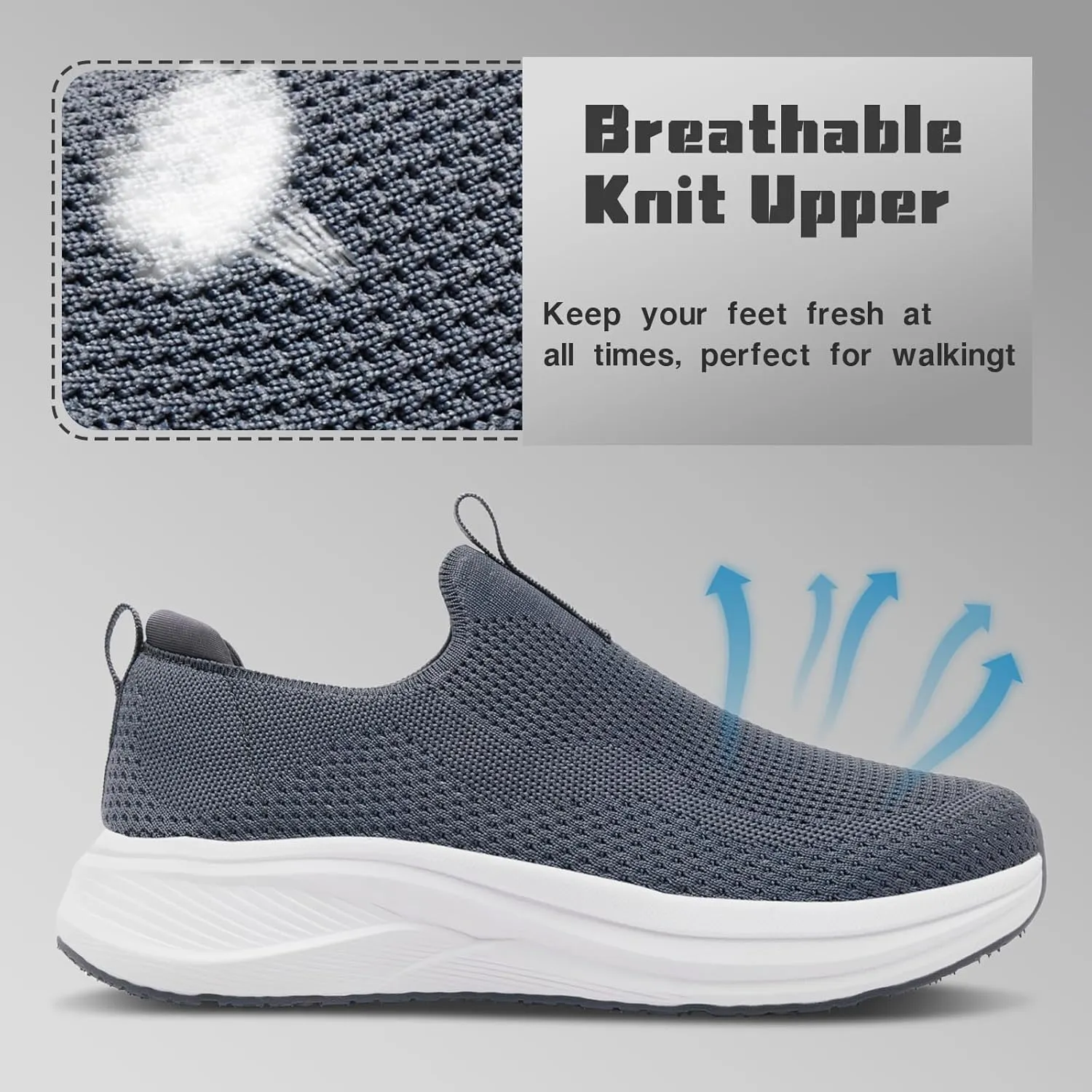 Men's Wide Non-Slip Walking Shoes Lightweight Breathable Knit Casual Sneakers Slip On Athletic Shoes Ultra Comfort Durable