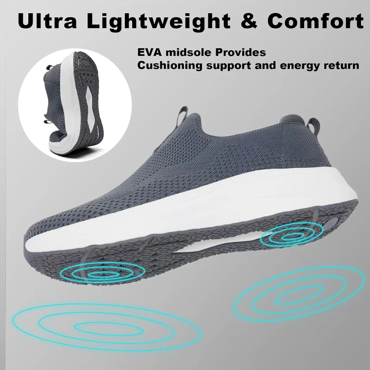 Men's Wide Non-Slip Walking Shoes Lightweight Breathable Knit Casual Sneakers Slip On Athletic Shoes Ultra Comfort Durable