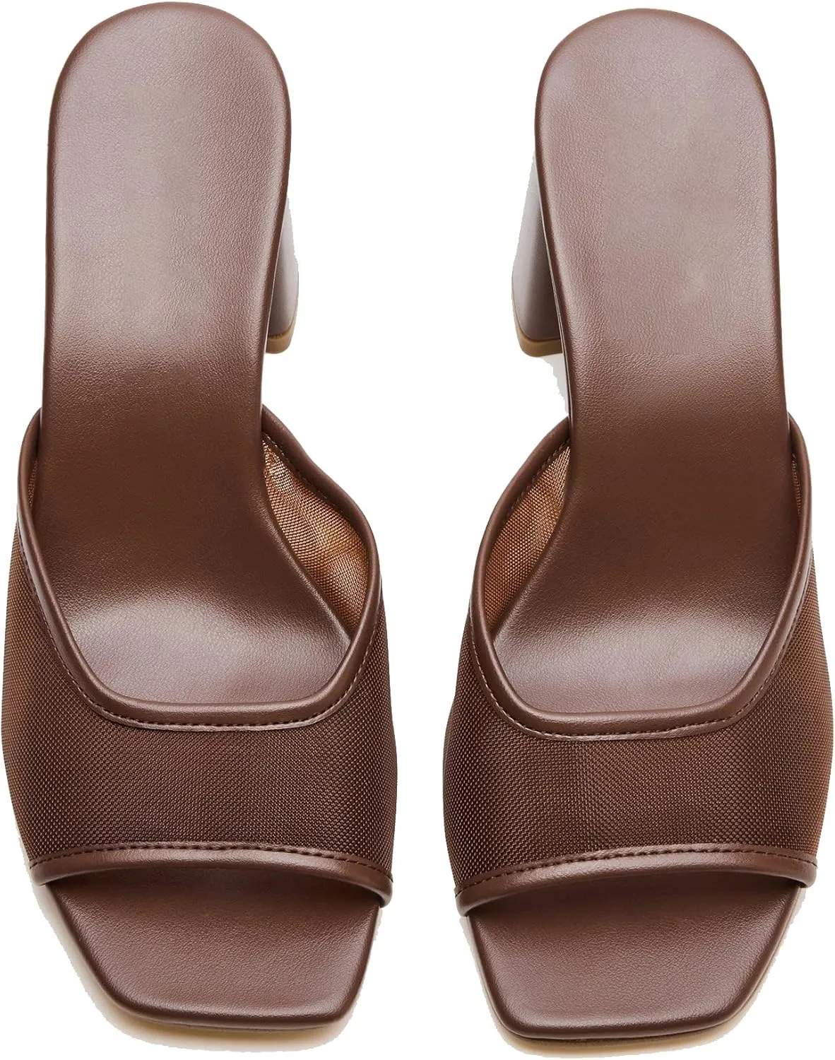 Mesh Heeled Sandals for Women Square Toe Chunky Heels Slip on Slides Heel Comfortable Casual Shoes