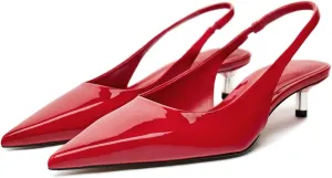 Metallic Heel Slingback Kitten Heels for Women Slip On Pointed Toe Pumps Comfortable Casual Dress Work Shoes