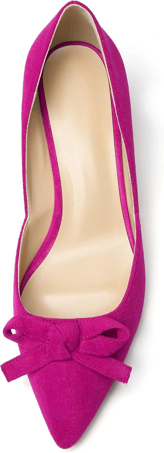 Mettesally Women’s Block Heel Pumps with Bow Knot Pointed Toe D’Orsay Chunky Heel Dress Party Shoes