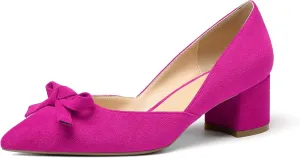 Mettesally Women’s Block Heel Pumps with Bow Knot Pointed Toe D’Orsay Chunky Heel Dress Party Shoes