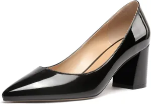 Mettesally Women's Classic Closed Pointed Toe Pumps 7cm Mid High Chunky Block Heel Chic Shoes Slip on Comfortable for Party Business Office Dress Pumps…