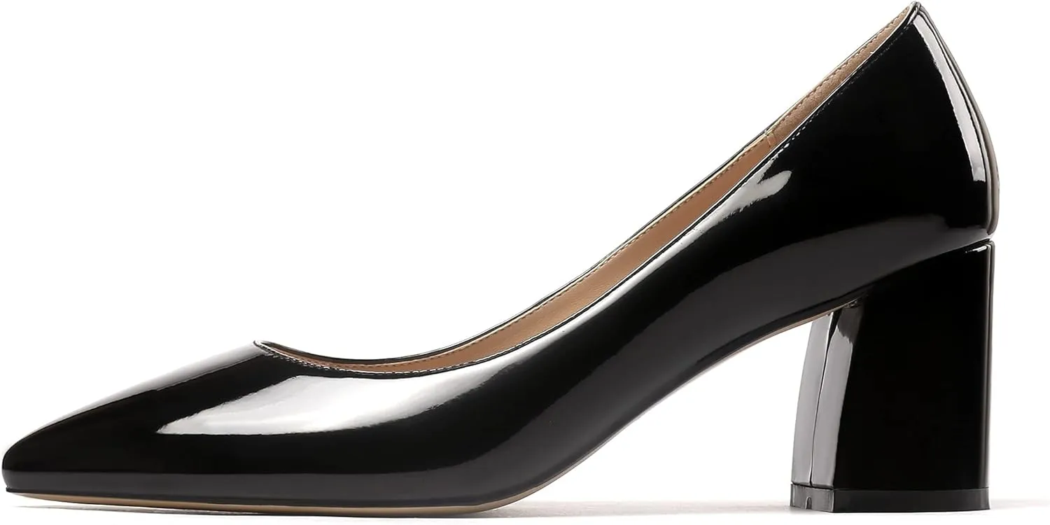 Mettesally Women's Classic Closed Pointed Toe Pumps 7cm Mid High Chunky Block Heel Chic Shoes Slip on Comfortable for Party Business Office Dress Pumps…