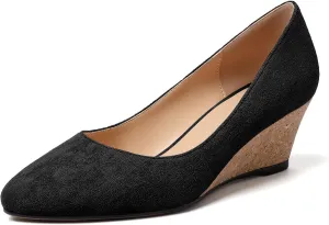 Mettesally Women's Classic Wedge Heel Pumps Pointed Toe Slip On Mid Heels Comfortable Wedding Office Dress Shoes