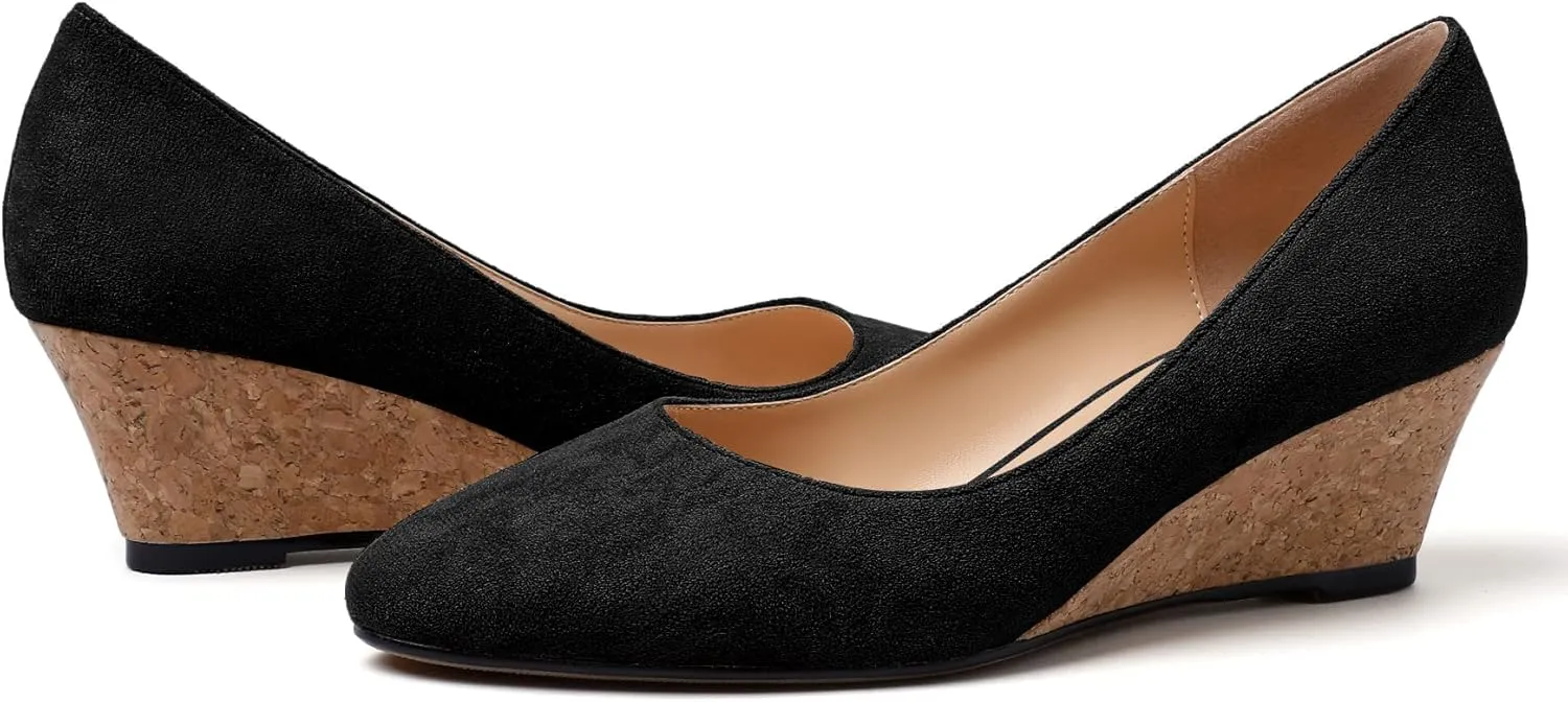 Mettesally Women's Classic Wedge Heel Pumps Pointed Toe Slip On Mid Heels Comfortable Wedding Office Dress Shoes