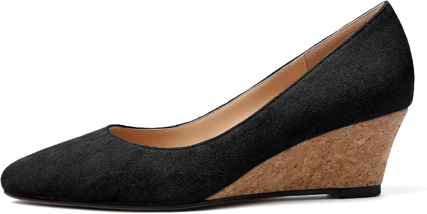 Mettesally Women's Classic Wedge Heel Pumps Pointed Toe Slip On Mid Heels Comfortable Wedding Office Dress Shoes
