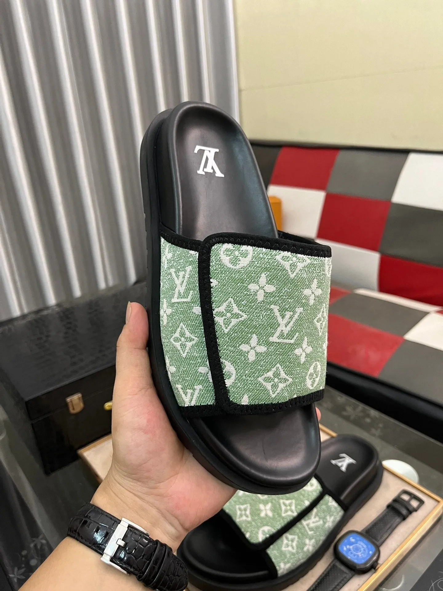 MIAMI MULE IN LIGHT GREEN MONOGRAM JACQUARD