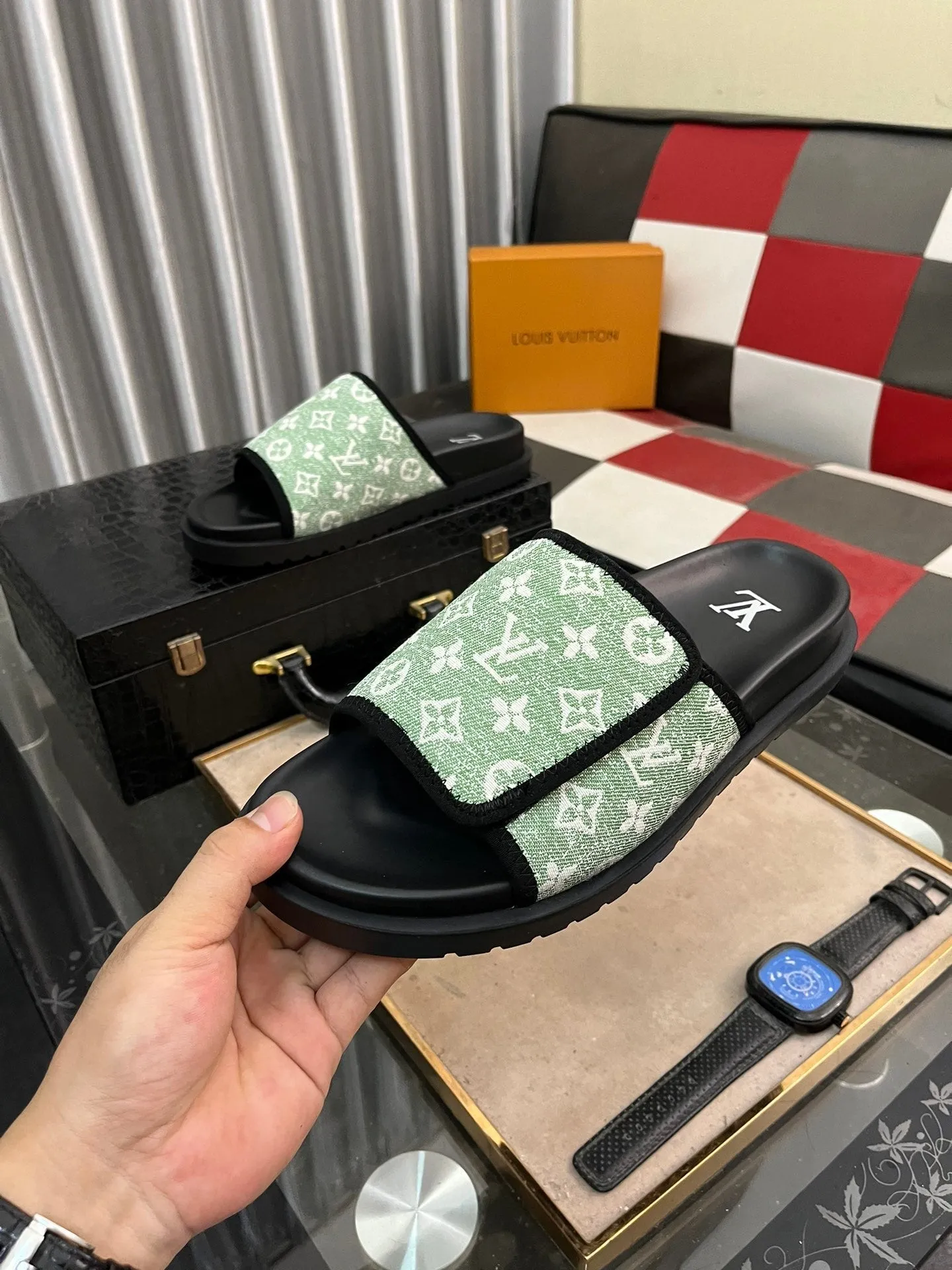 MIAMI MULE IN LIGHT GREEN MONOGRAM JACQUARD