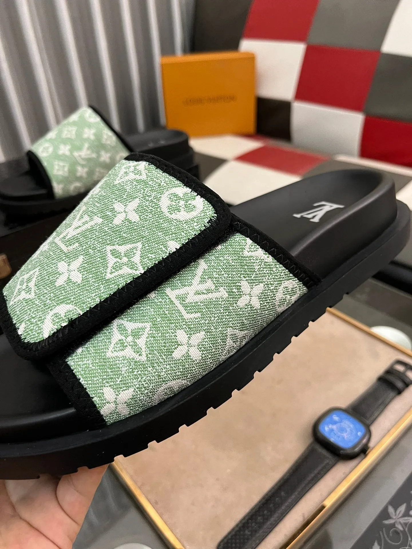 MIAMI MULE IN LIGHT GREEN MONOGRAM JACQUARD