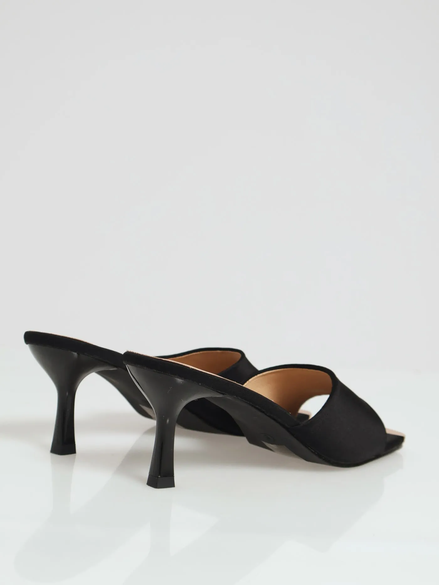 Mid Stiletto One Strap Mule Heel With Gold Toe Cap - Black