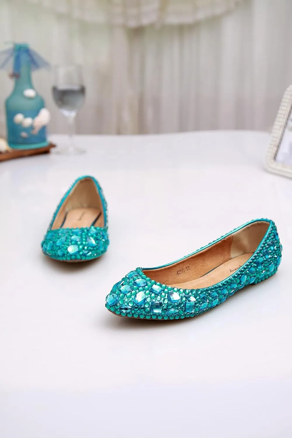Minishion Wedding Shoes for Women Flats Comfortable Rhinestone Slip on Pumps Shoes