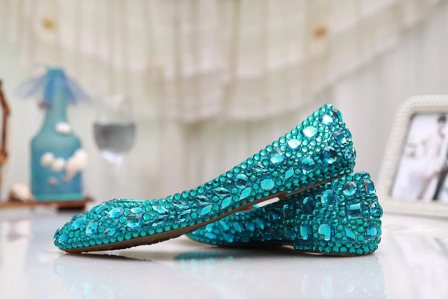 Minishion Wedding Shoes for Women Flats Comfortable Rhinestone Slip on Pumps Shoes