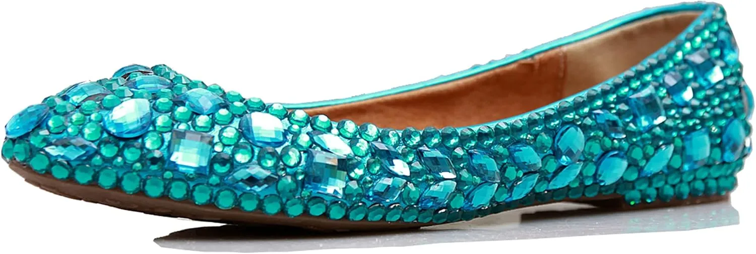 Minishion Wedding Shoes for Women Flats Comfortable Rhinestone Slip on Pumps Shoes