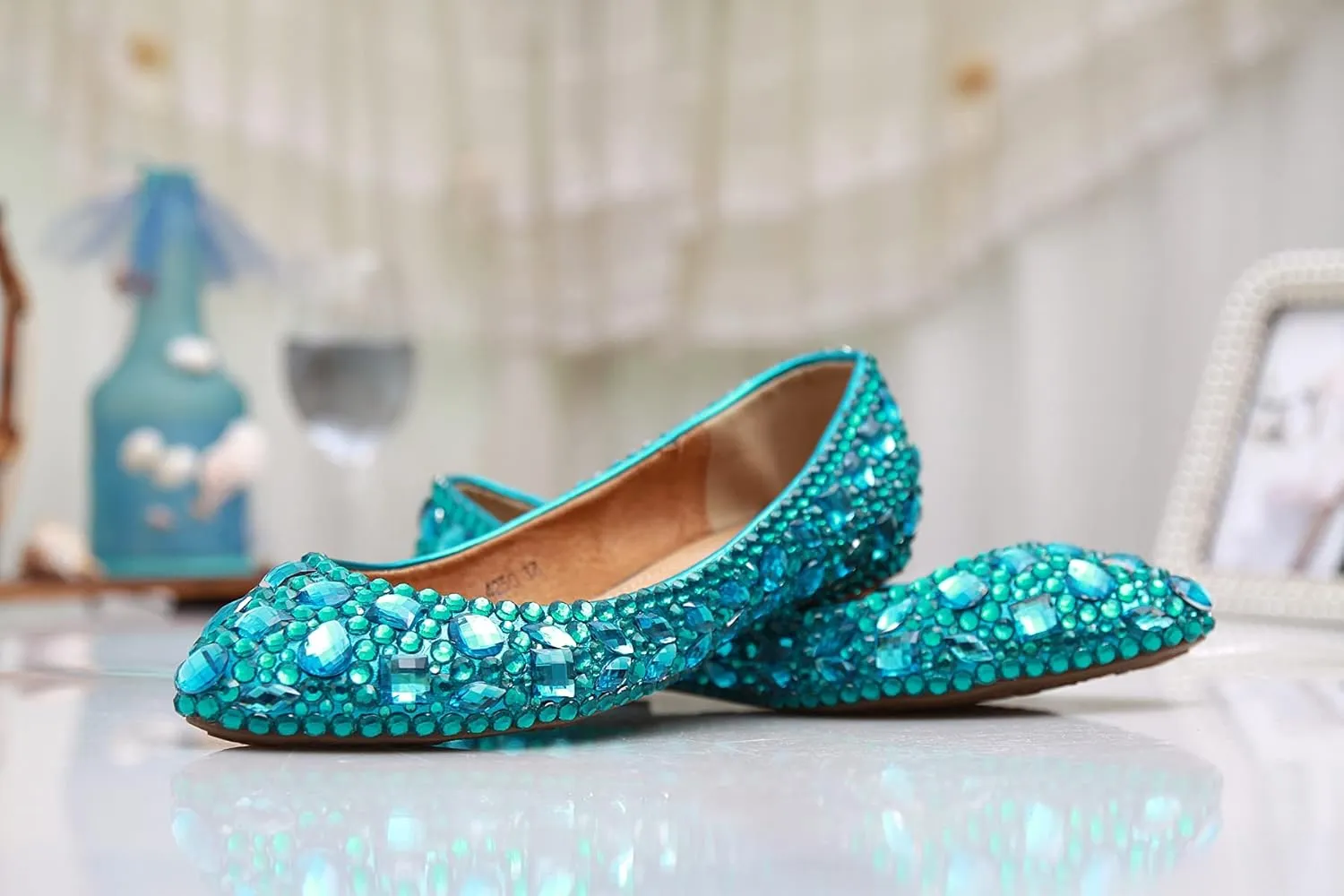 Minishion Wedding Shoes for Women Flats Comfortable Rhinestone Slip on Pumps Shoes