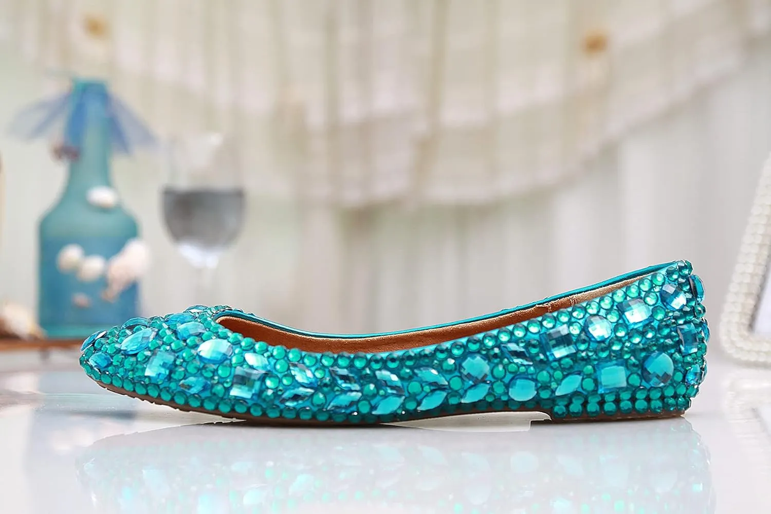 Minishion Wedding Shoes for Women Flats Comfortable Rhinestone Slip on Pumps Shoes