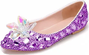 Minishion Wedding Shoes for Women Flats Comfortable Rhinestone Slip on Pumps Shoes