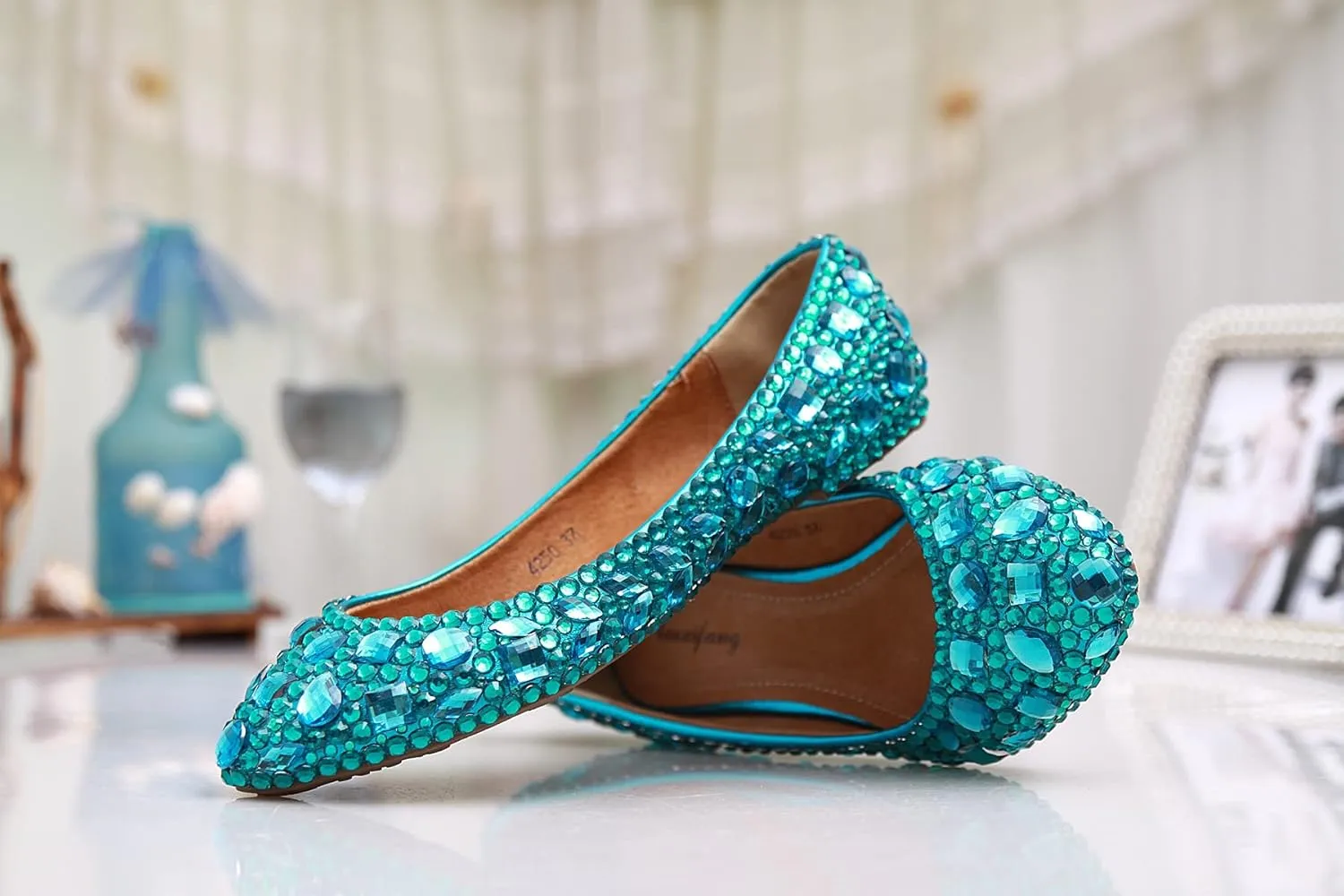 Minishion Wedding Shoes for Women Flats Comfortable Rhinestone Slip on Pumps Shoes