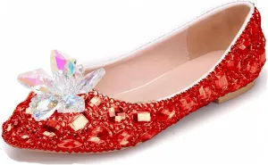 Minishion Wedding Shoes for Women Flats Comfortable Rhinestone Slip on Pumps Shoes