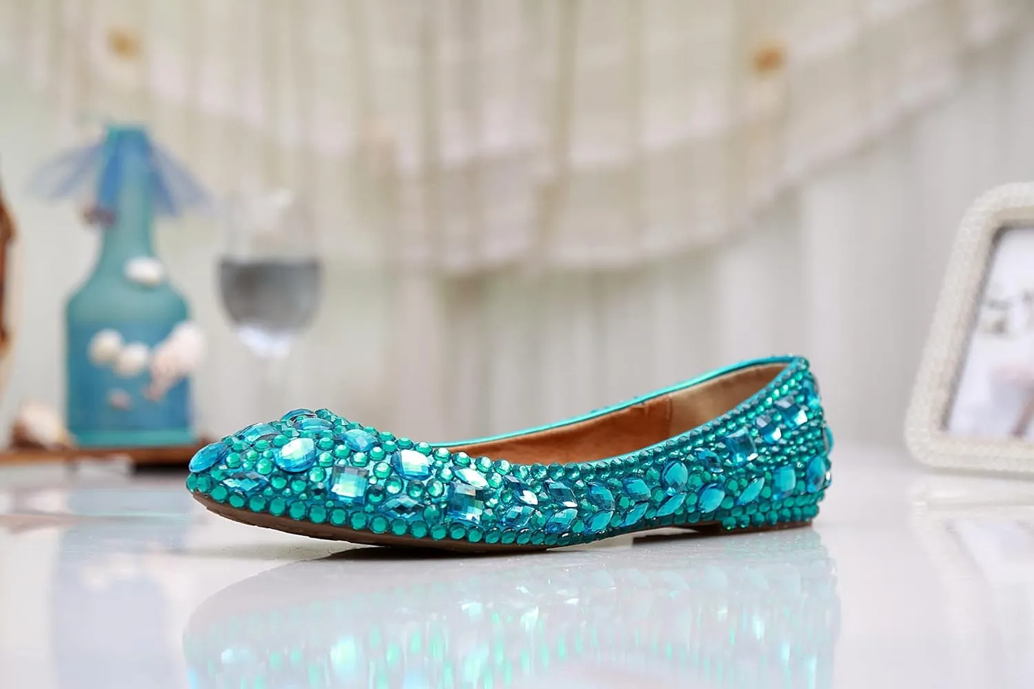 Minishion Wedding Shoes for Women Flats Comfortable Rhinestone Slip on Pumps Shoes