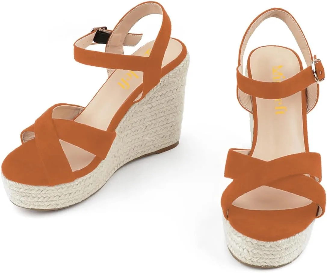 miss left Women Chic Platform Rounded Toe Sandal Cross Strappy Espadrille Wedge Heels Ankle Strap Party Date Dress Shoes Size 4-16 US