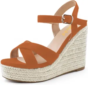 miss left Women Chic Platform Rounded Toe Sandal Cross Strappy Espadrille Wedge Heels Ankle Strap Party Date Dress Shoes Size 4-16 US