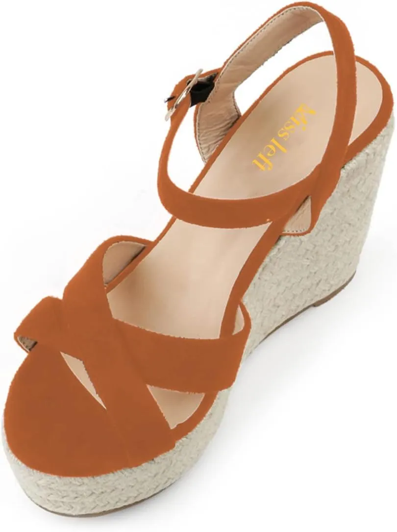 miss left Women Chic Platform Rounded Toe Sandal Cross Strappy Espadrille Wedge Heels Ankle Strap Party Date Dress Shoes Size 4-16 US
