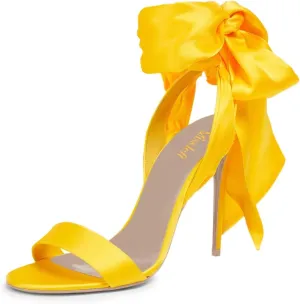 miss left Womens Graceful Stiletto High Heel Sandals Open Round Toe Ankle Wrap Bow Tie Pumps Chic Wedding Evening Shoes Size 4-16 US