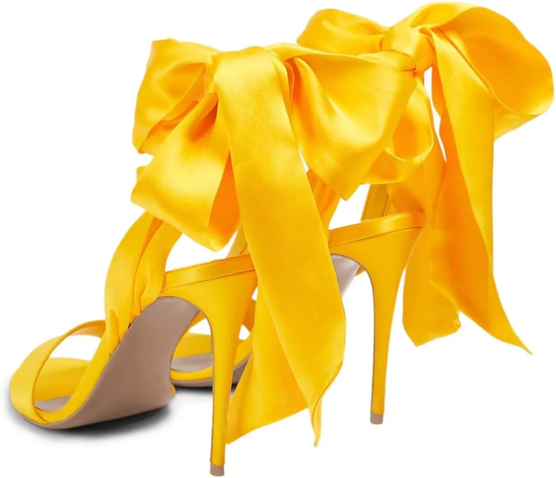 miss left Womens Graceful Stiletto High Heel Sandals Open Round Toe Ankle Wrap Bow Tie Pumps Chic Wedding Evening Shoes Size 4-16 US