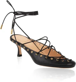 MissHeel Women Lace Up Pumps Kitten Heel Closed Toe Coeset Heels