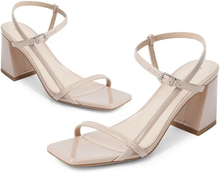 Modatope Women's Chunky Heel Square Toe Sandals - Red