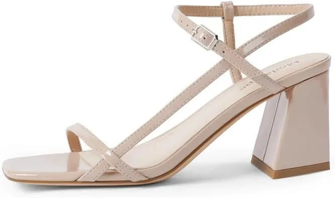 Modatope Women's Chunky Heel Square Toe Sandals - Red