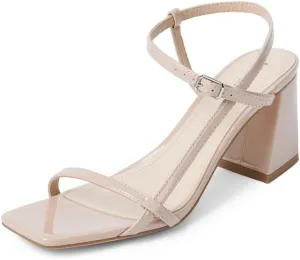 Modatope Women's Chunky Heel Square Toe Sandals - Red