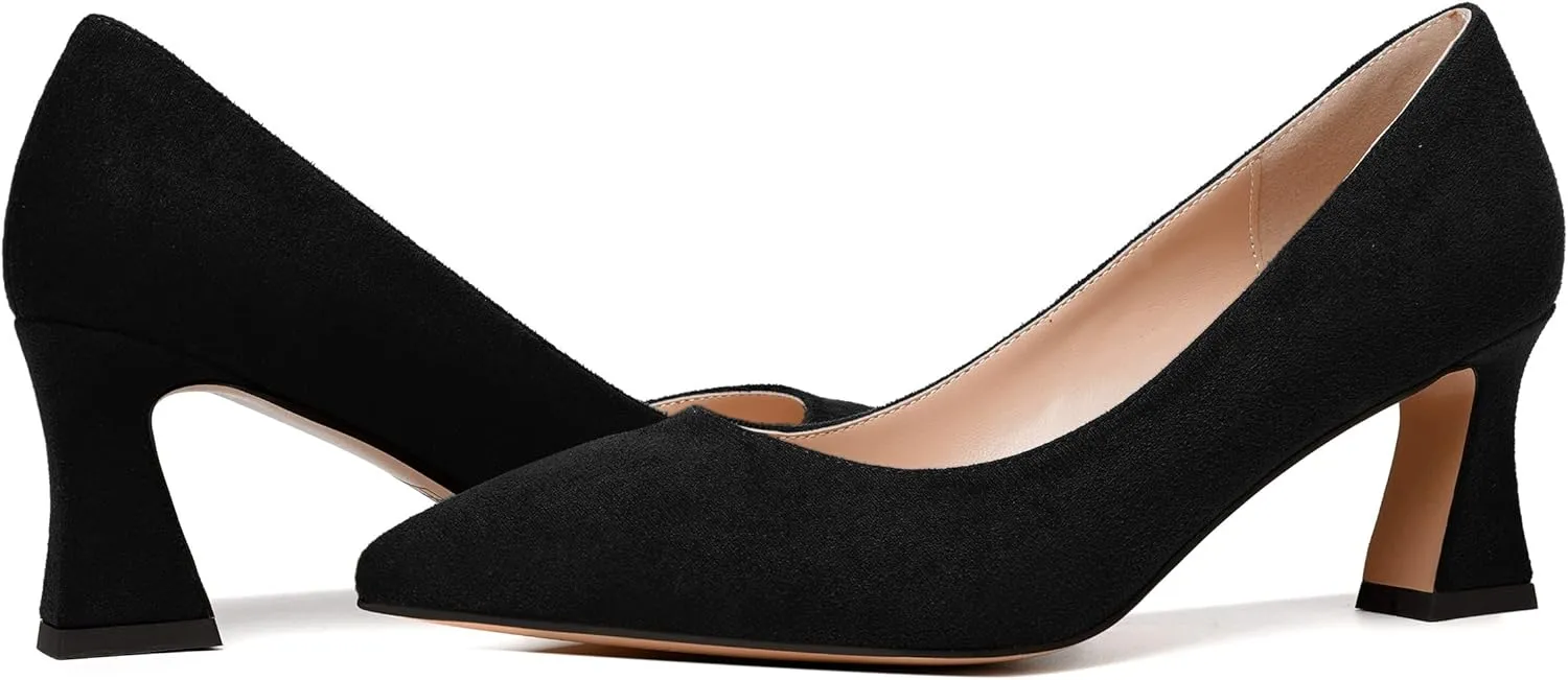 MODENCOCO Womens Pointed Toe Slip On Wedding Sexy Suede Casual Stiletto Mid Heel Pumps Dress Shoes 2.5 Inch