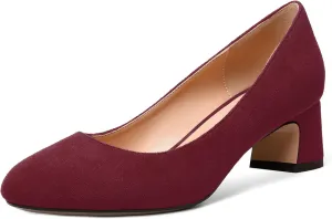 MODENCOCO Womens Suede Slip On Comfortable Formal Round Toe Office Chunky Low Heel Pumps Dress Shoes 2 Inch