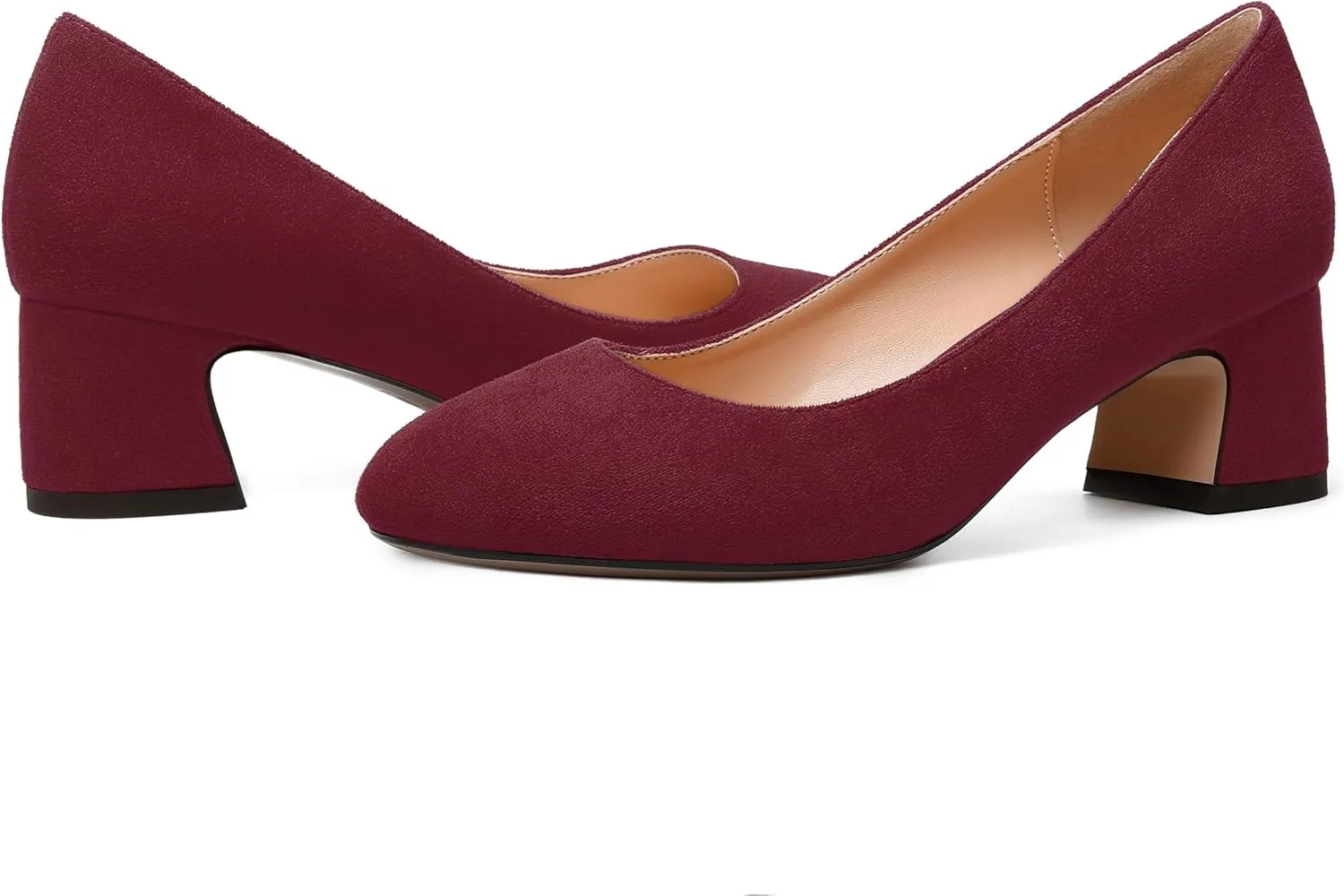 MODENCOCO Womens Suede Slip On Comfortable Formal Round Toe Office Chunky Low Heel Pumps Dress Shoes 2 Inch