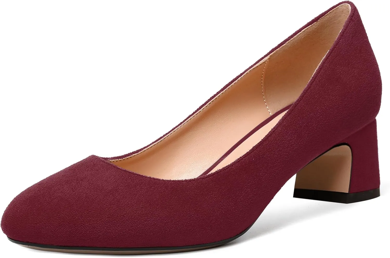 MODENCOCO Womens Suede Slip On Comfortable Formal Round Toe Office Chunky Low Heel Pumps Dress Shoes 2 Inch