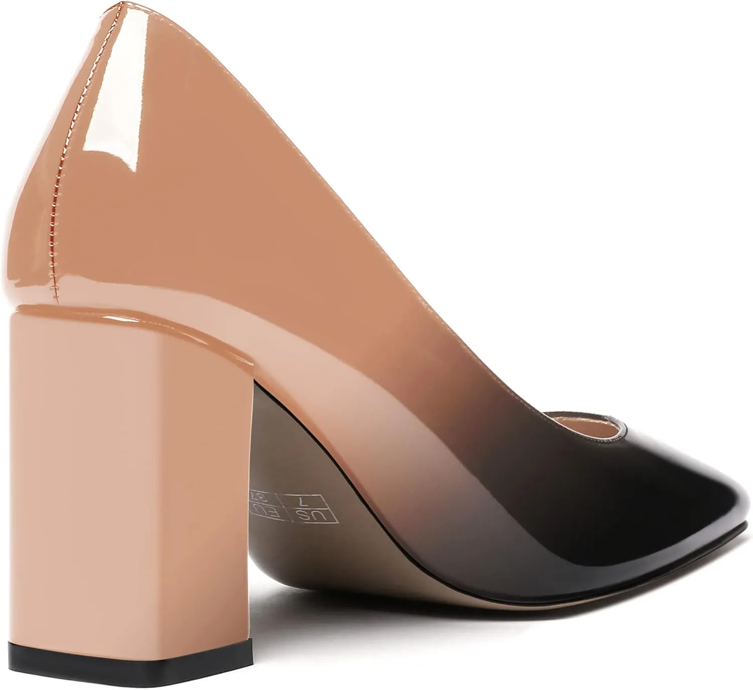 MODENCOCO Women's Thick Square Toe Patent Slip On Solid Block High Heel Pumps Shoes 3 Inch
