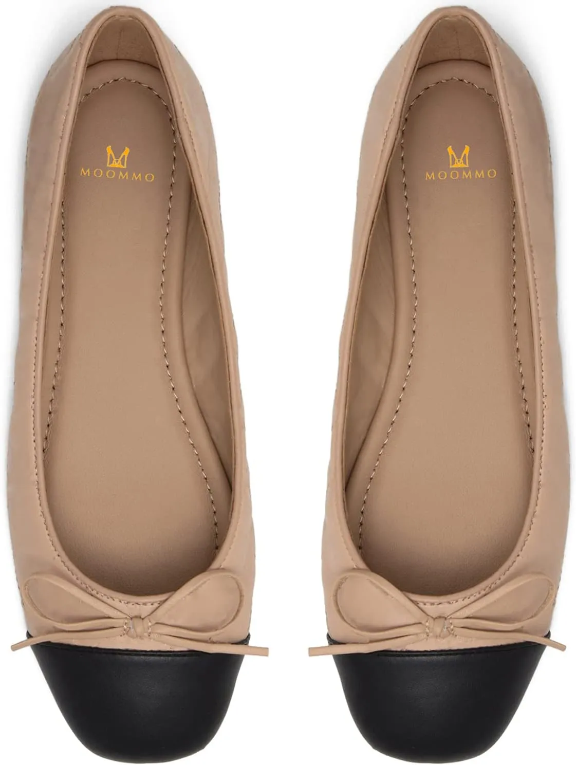 MOOMMO Women Cap Toe Flats Bow Slip On Ballet Flats Comfort Matte Beige Flat Shoes Round Toe Flat Heel Dress Shoes Office Ladies Chic Driver Flats Chic Solid Beige 8.5 M US
