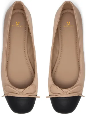 MOOMMO Women Cap Toe Flats Bow Slip On Ballet Flats Comfort Matte Beige Flat Shoes Round Toe Flat Heel Dress Shoes Office Ladies Chic Driver Flats Chic Solid Beige 8.5 M US